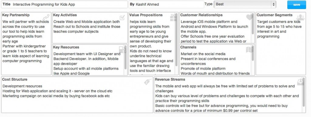 KashifAhmed - Business Model Canvas - Kids Programming Idea